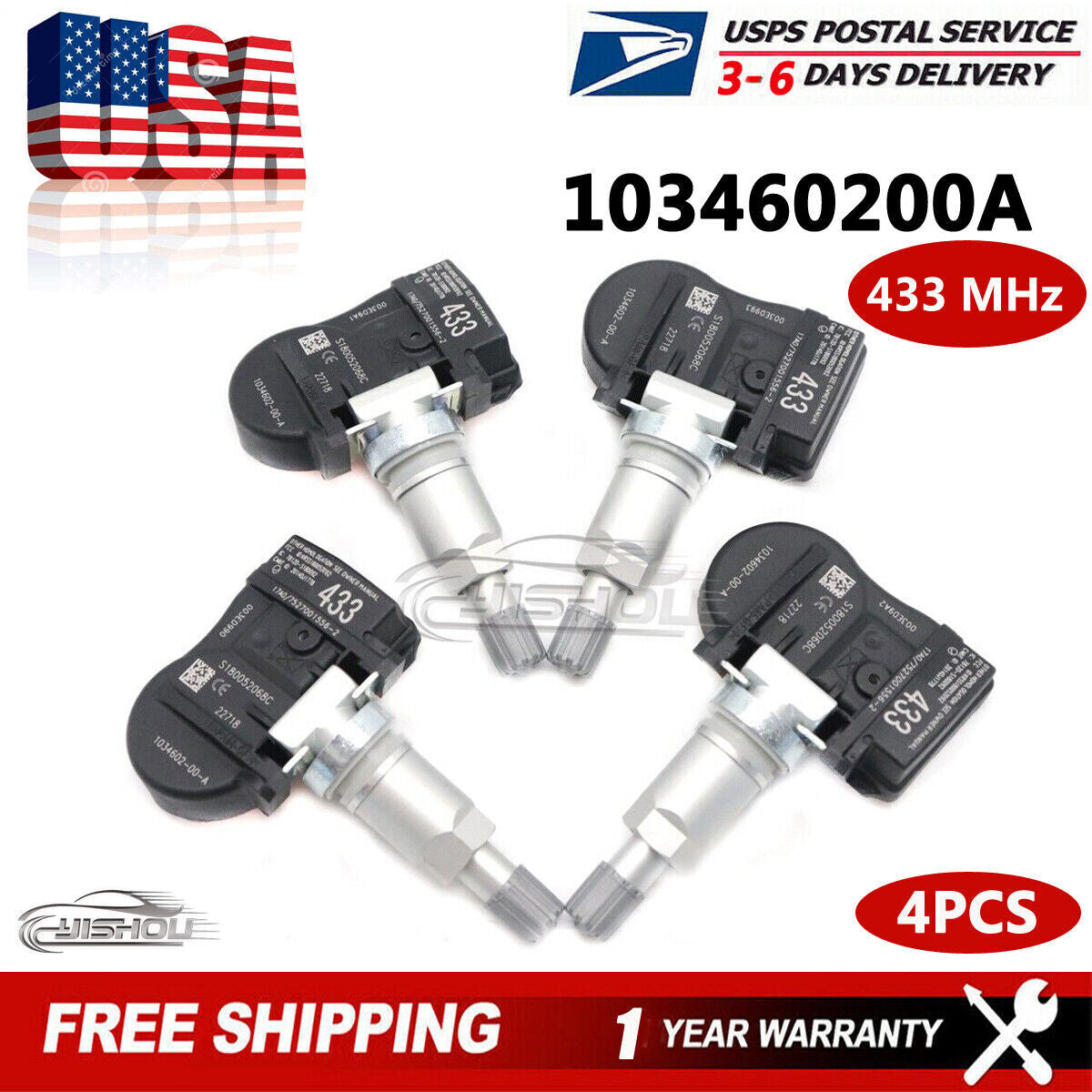 4x 103460200A 433MHz TPMS Tire Pressure Sensor for Tesla Model 3 Model X for Model S