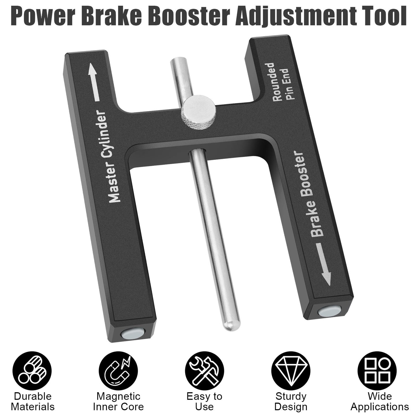 Brake booster pushrod adjusting tool with master cylinder pushrod length gauge