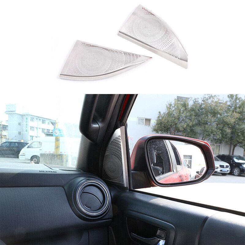 Silver Steel A-Pillar Speaker Frame Cover Trim 2pcs for Toyota Tacoma 2016-2021