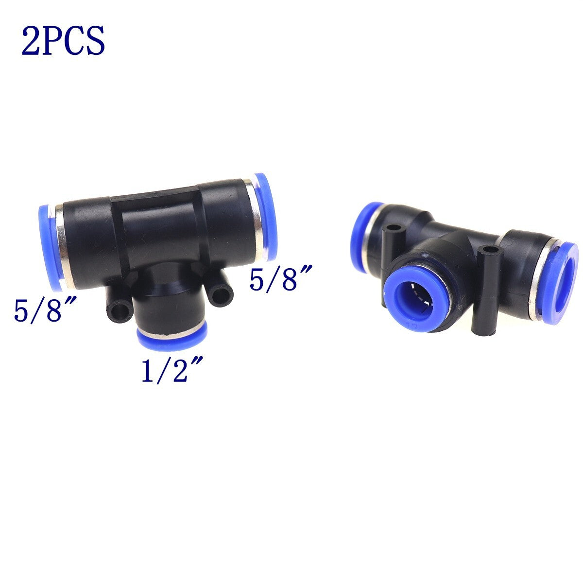 2-piece pneumatic reduction T-shirt joint push-in accessory tube OD 5/8 to OD 1/2 One Touch