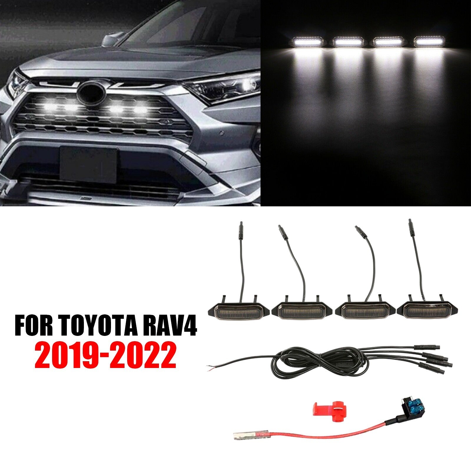 White light LED Grille Light Replace Kits fit 2019-2022 for Toyota RAV4 Accessory AT