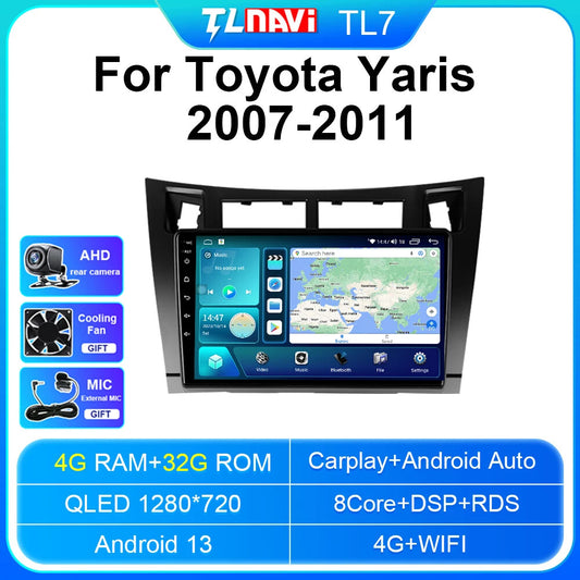 for Toyota Yaris 2007-2011 Android CarPlay Car Radio Multimedia Player Screen