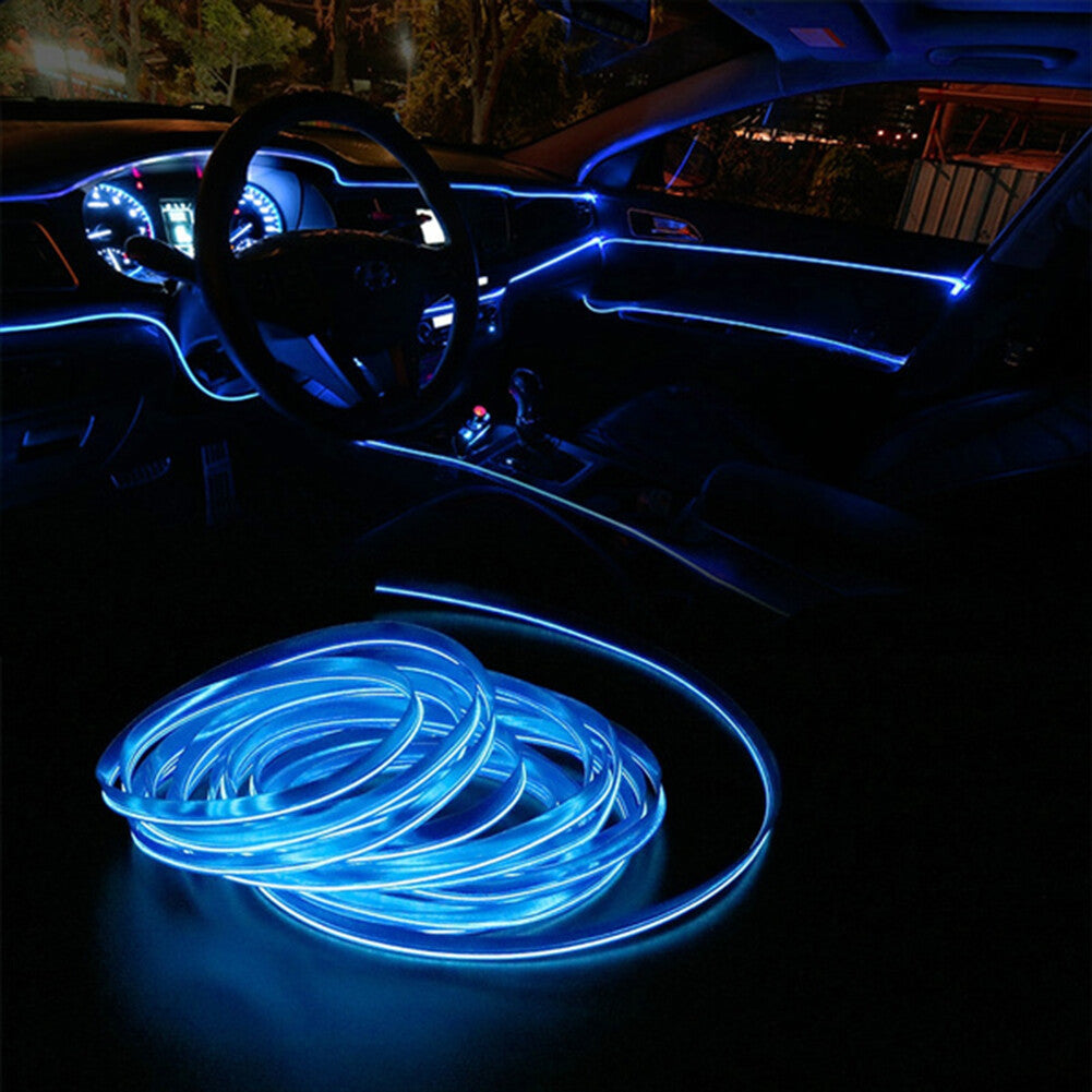 12V Car Interior LED Neon Lights Decor Atmosphere EL Wire String Strip Lamp Blue