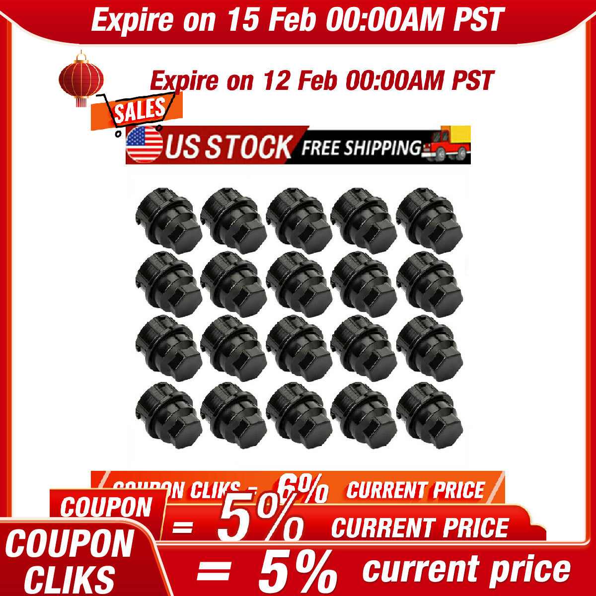 20PCS Black Plastic Wheel Lug Nut Caps Replace Kits Fit For GM 9593028 9593228