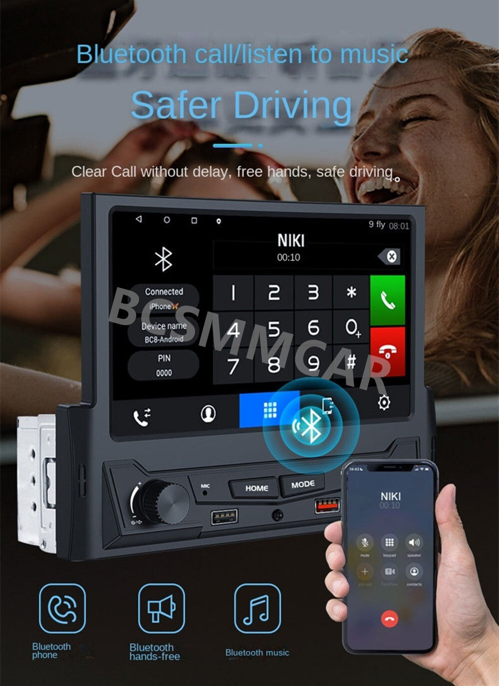 7in Single DIN Car MP5 Player Stereo Radio Bluetooth Touch Screen In-Dash Unit