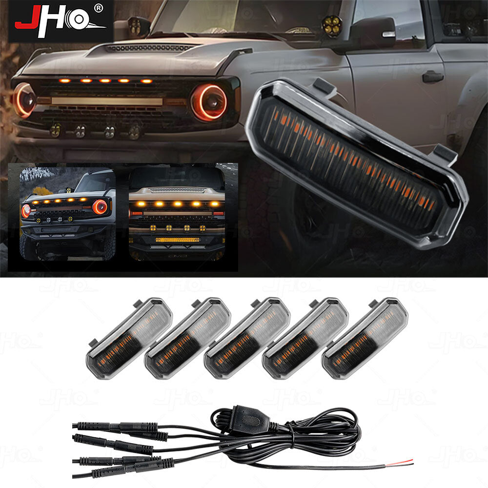 for Ford Bronco 2021-2025 Smoke Style Amber LED Front Grille Lights Kits