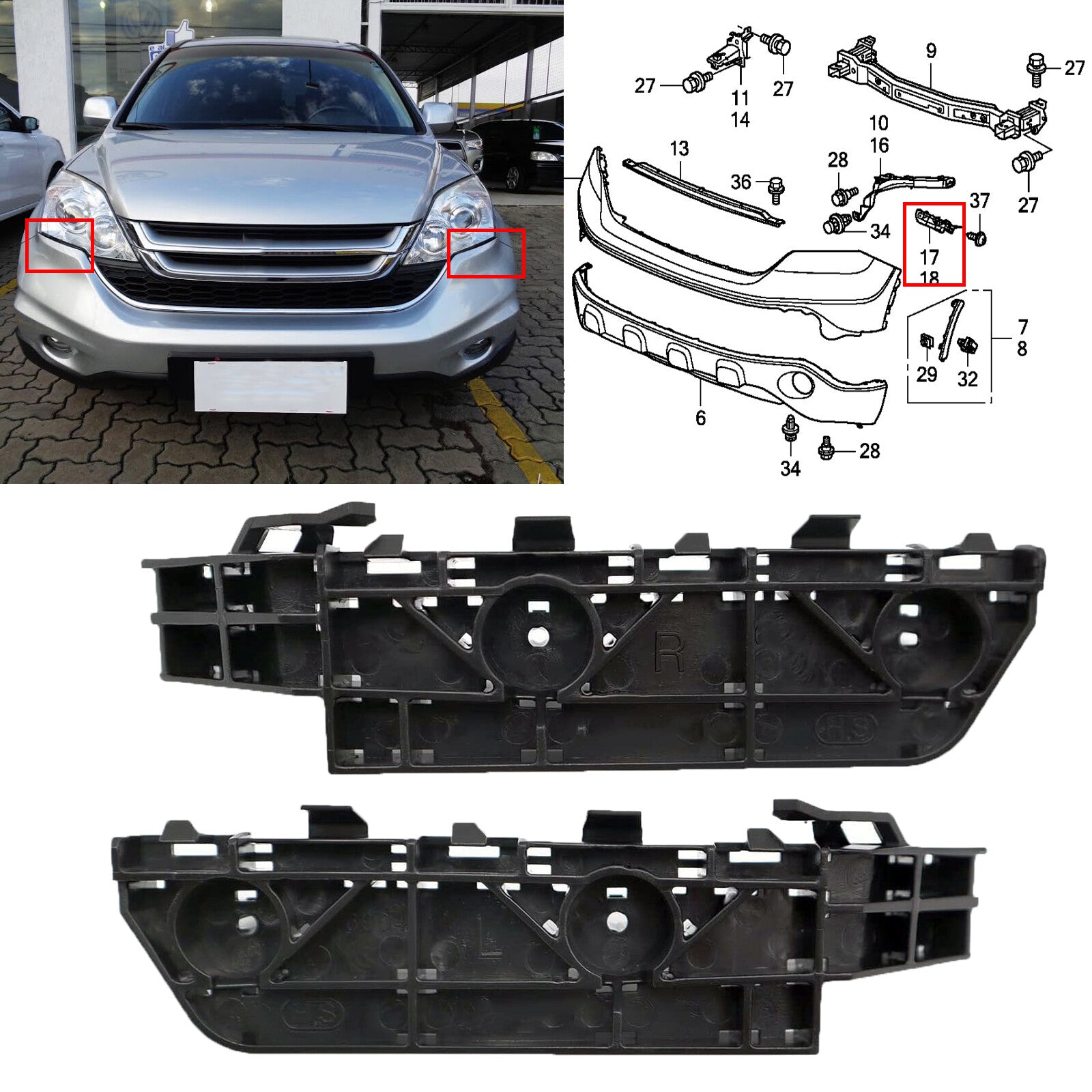 Pair Front Bumper Bracket Beam Mount Support for Honda CRV 2007-2011 71198SWA003