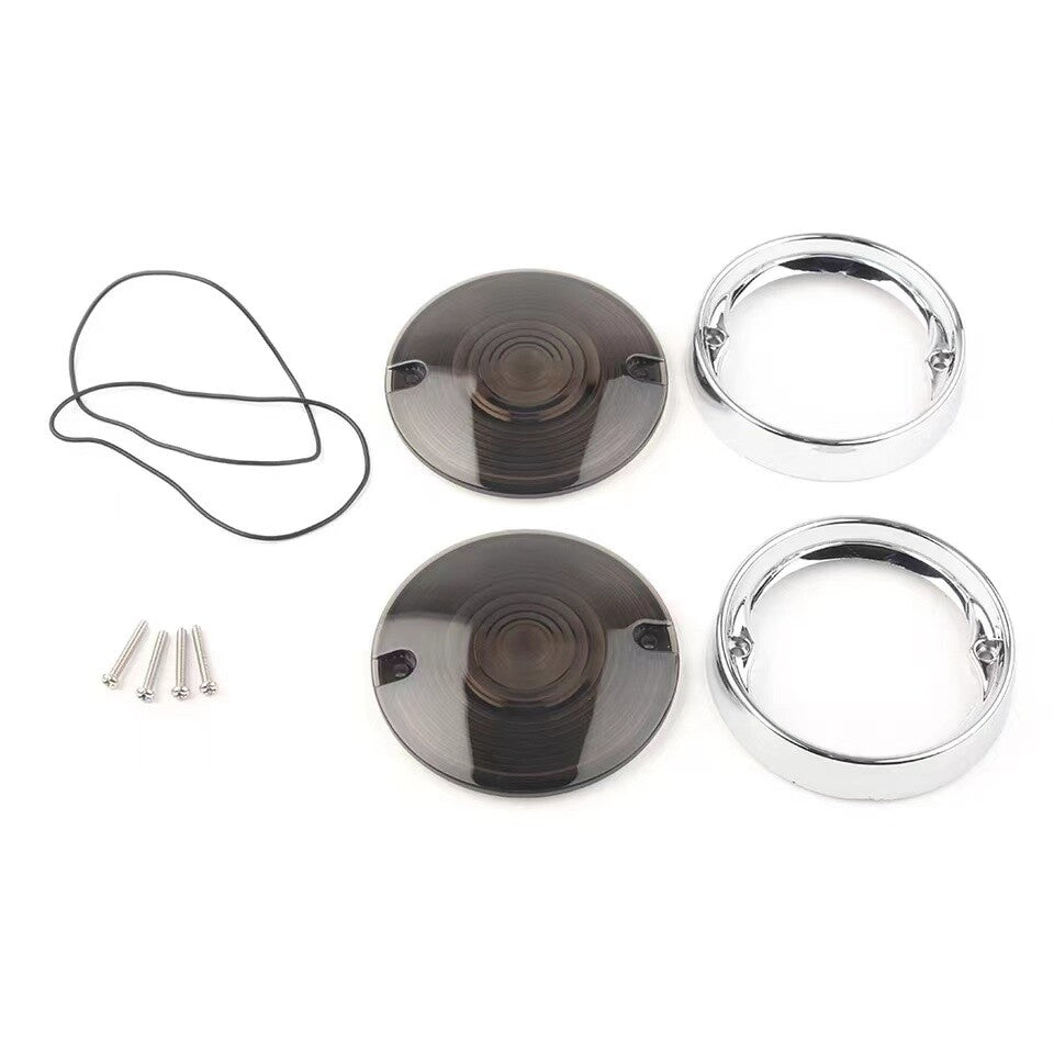 4PCS Chrome Turn Signal Light Trim Ring Smoke Lens for Harley Touring Road King