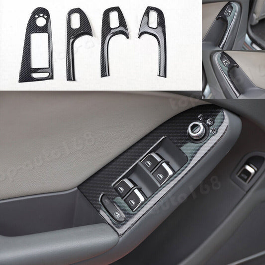 Carbon Fiber Look Inner Window Lift Lock Switch Panel Trims for Audi A4 2009-16