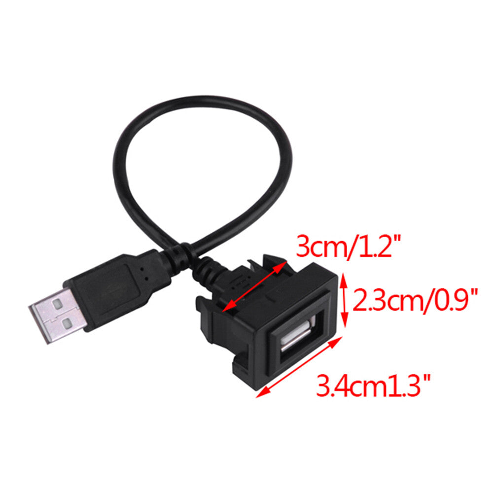 Extension USB Cable 24cm Car Dashboard Flush Mount Male to Female Fits for Toyota