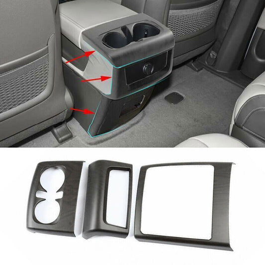 for Kia Carnival 2022-2023 Wood Grain Rear Armrest Cup Holder Cover Trim Kit 3x