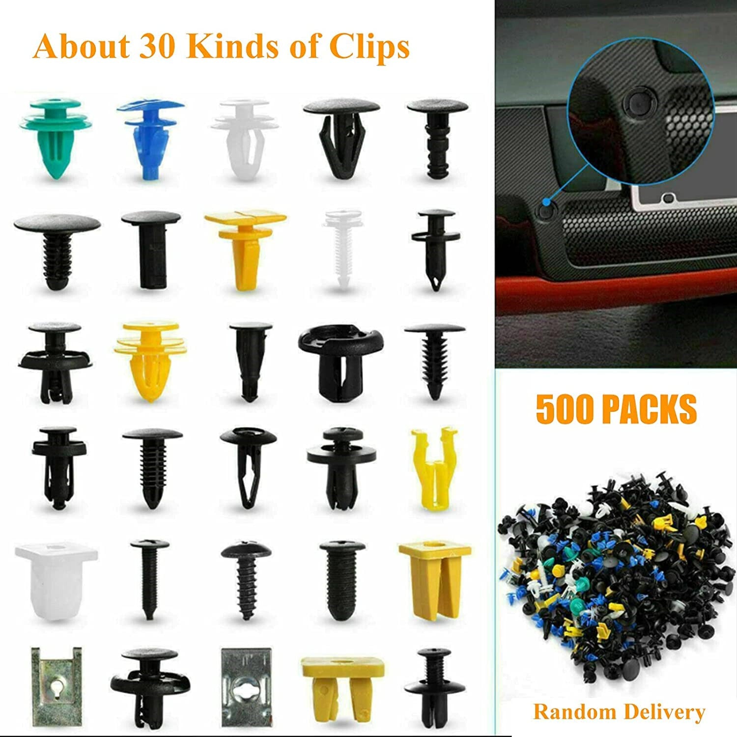 501-piece pack of automotive body plastic rivets, fasteners, decorative panel molding clips