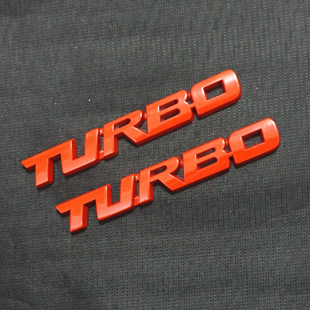2x Glossy Red TURBO Metal Sticker Badge Decal Emblem Car Limited 3D Coupe Engine