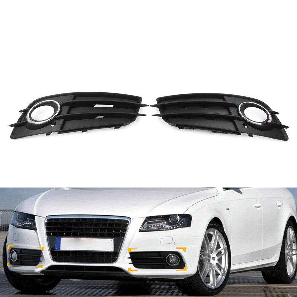 1 Pair Front Bumper Fog Light Grille Cover for Audi A4 B8 S4 2008-2012