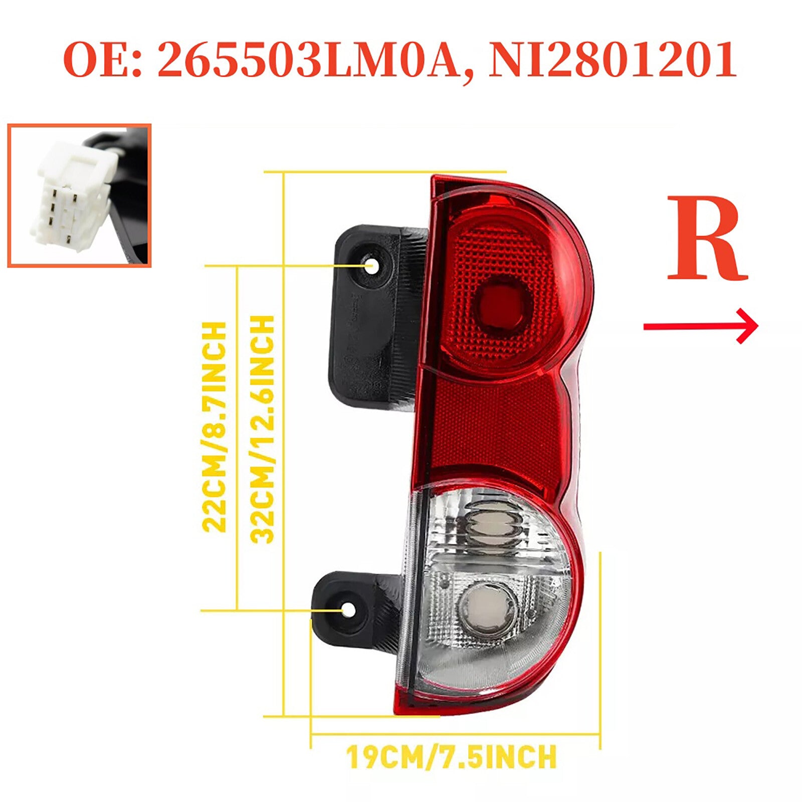 Tail Light Lamp Assembly for Nissan NV200 2013-18 Right Side Parts 265503LM0A