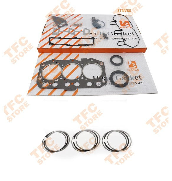 New Full Gasket Kit + Piston Ring Set Fit for Yanmar 3TNV80 Engine??