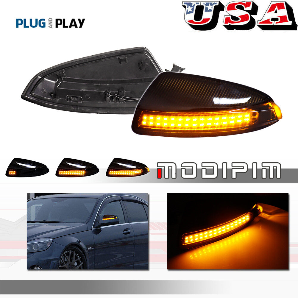Smoked amber LED sequential side mirror lights for Mercedes-Benz W204 S204 W639