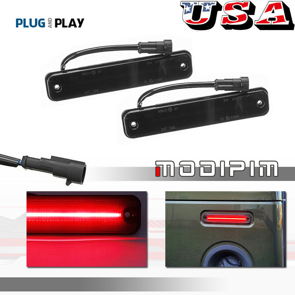 Two-pack of smoked lenses with red LED lights on the back, suitable for 2003-2009 for Hummer H2 models.