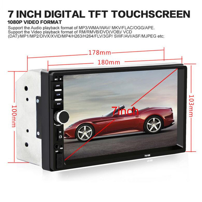 Car 2Din USB Bluetooth Radio Audio Stereo MP5 Multimedia Player Rear View Camera