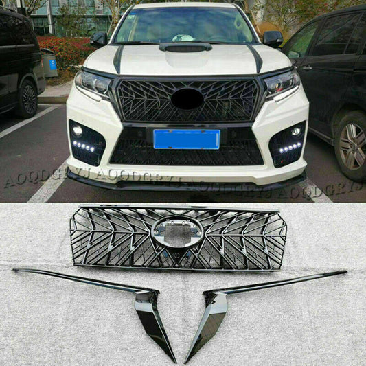 3Pcs Glossy Black TRD Front Bumper Grilles Mesh for Land Cruiser Prado 2018-2021