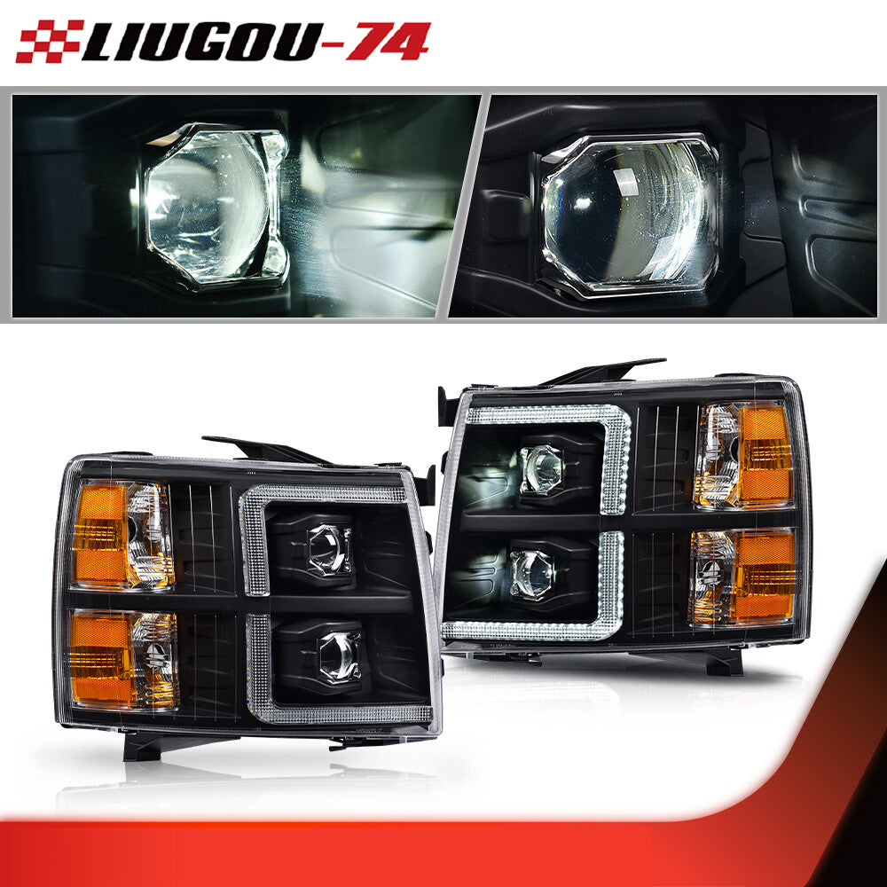 Suitable for 2007-2014 for Chevrolet Silverado with black body and clear/amber headlights - new.
