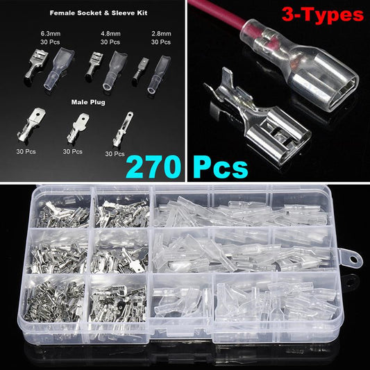 Car Truck 270x 2.8mm 4.8mm 6.3mm Male+Female Wire Spade Crimp Terminal Connector