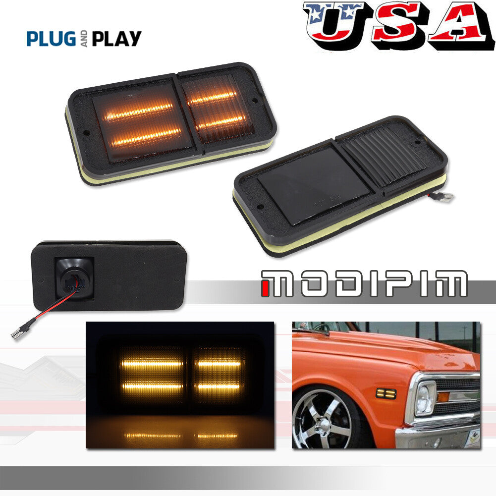 All-new Amber LED Front Luxury Side Marker Light Package with Trim for Chevrolet C10s (68-72)