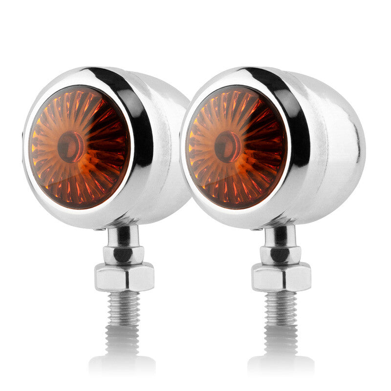 Motorcycle Turn Signal Lamp Amber Blinker Light Chrome 12V For Cafe Racer Bobber