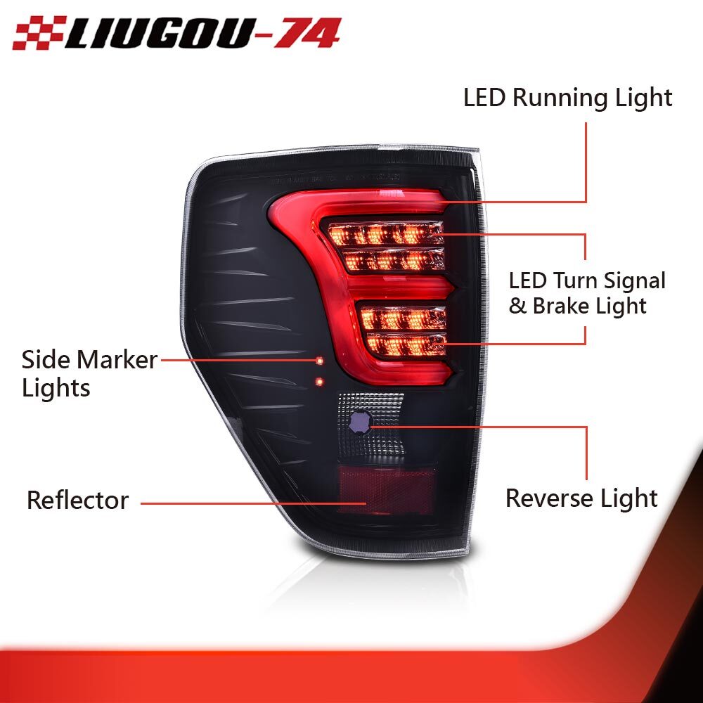 Suitable for 2009-14 for Ford F150, chrome exterior, full LED taillights, brake lights, parking lights.