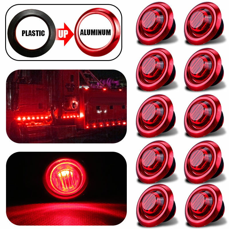 10X 3/4 12V 24V Marker Lights LED Truck Trailer Round Side Bullet Indicator Red
