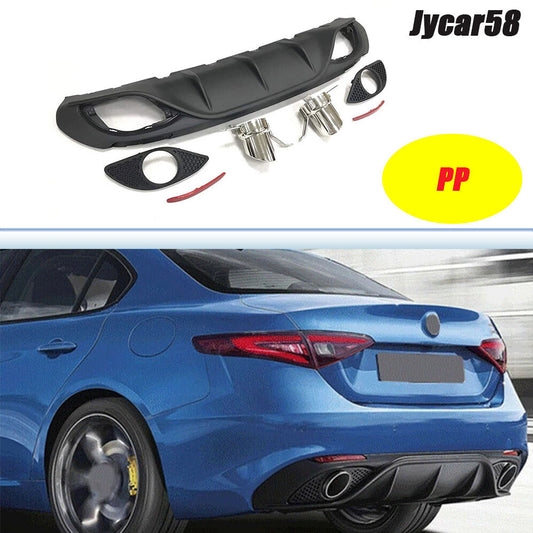 for Alfa Romeo Giulia 17+ Rear Bumper Lip Diffuser W/Exhaust Tips Reflector 1Set