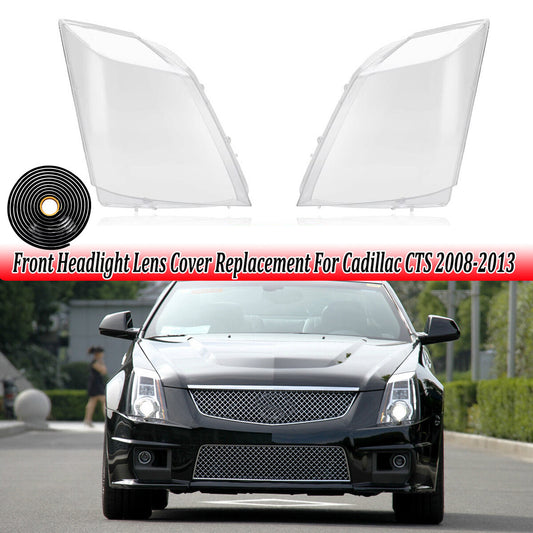 2-Piece Headlight Lens Replacement Caps + Sealant for Cadillac CTS 2008 - 2013