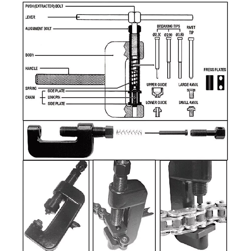 Motorcycle Bike Chain Breaker Splitter Link Riveter Universal Riveting Tool Kit