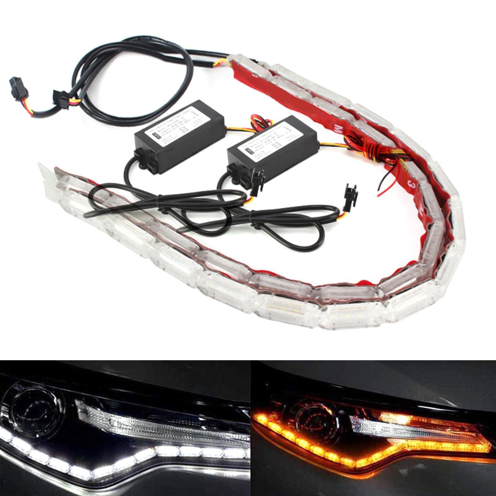 43CM LED Turn Signal Dynamic Strip DRL Headlight Daytime Running Light Lamp White 2