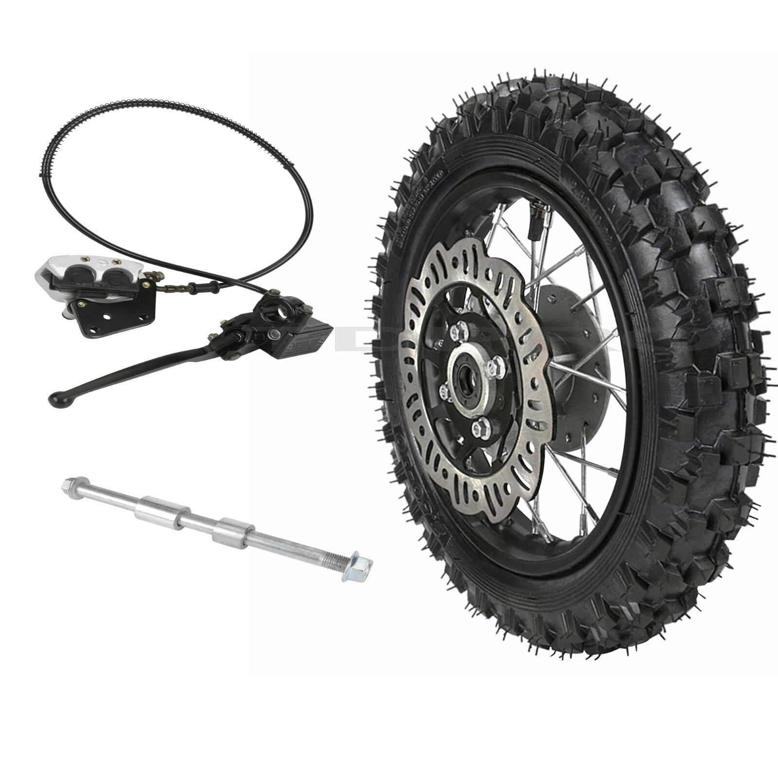 CRF50 XR50 10-inch front wheel, 2.50-10 rim, 12mm brake calipers, SSR off-road bike.