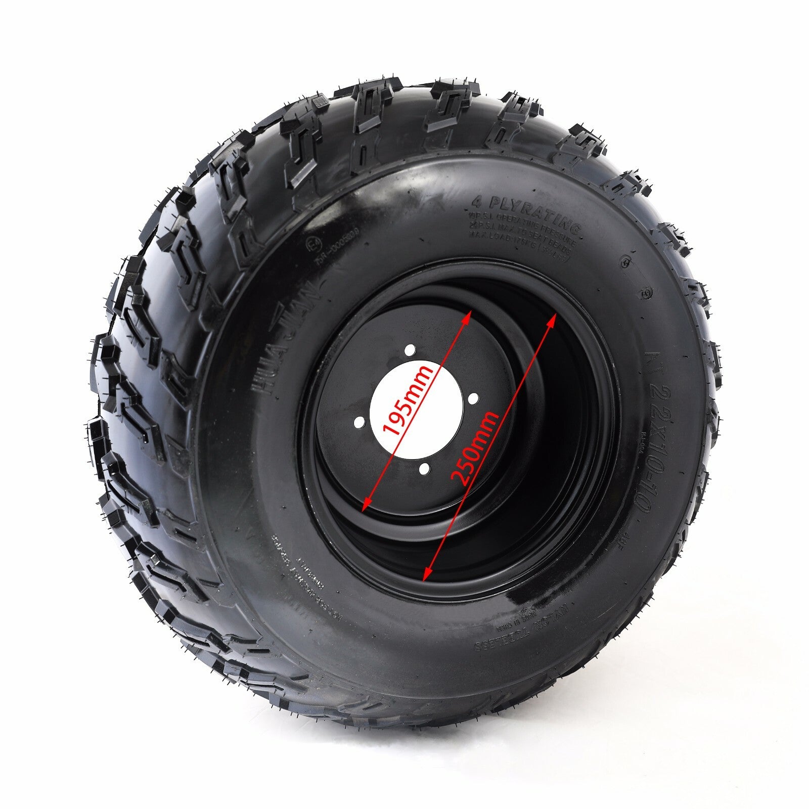 10-inch all-terrain vehicle wheels, 22x10-10 tires, rims, 4 bolts, 22x10x10 suitable for 200cc and 250cc four-wheel UTV off-road vehicles.