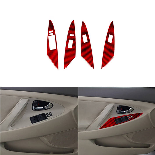 4Pcs For 2007-11 for Toyota for Camry Red Carbon Fiber Door Window Lift Panel Cover Trim
