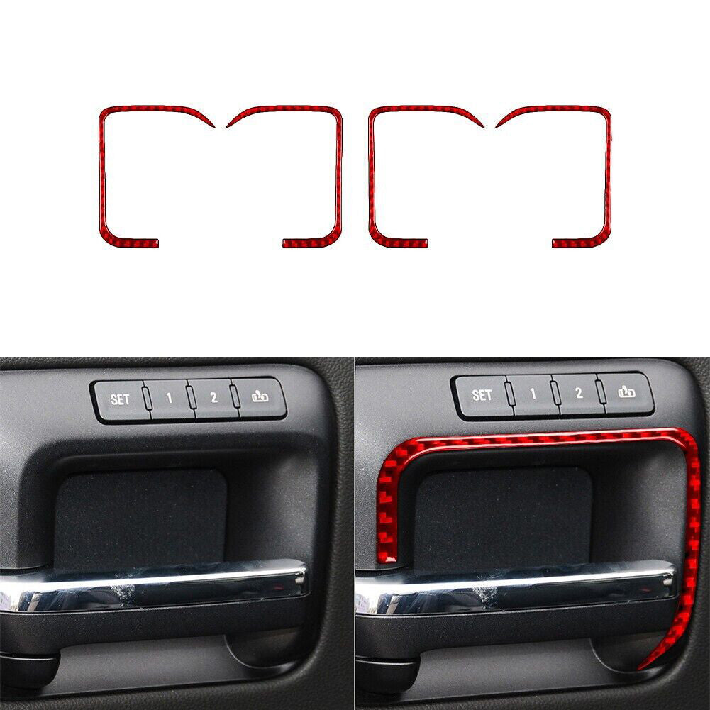 Red Carbon Fiber Door Handle Frame Cover Trim For Silverado for GMC for SIERRA 2014-2018