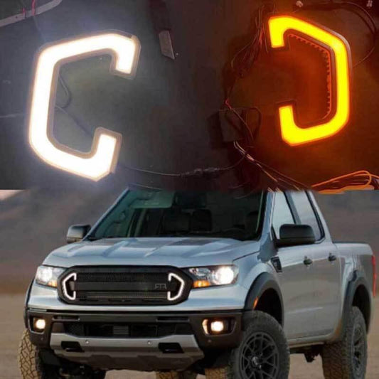 for Ford Ranger 2019-2022 Grille LED White Amber Lights Lamp Turn Signal DRL
