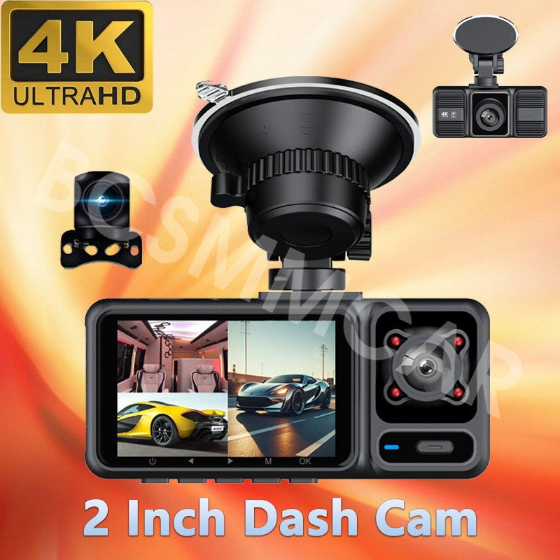 3 Channel Car Dash Camera 4K Video Recorder Loop Recording Parking Monitoring