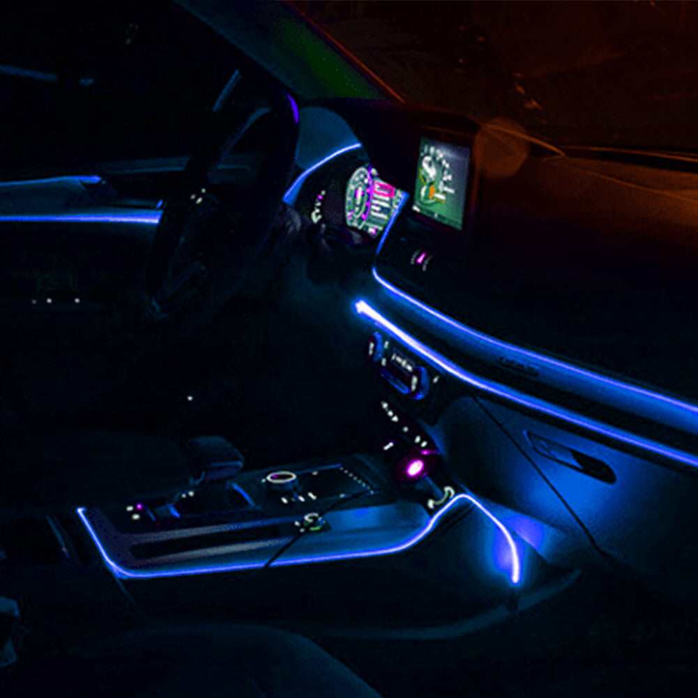 12V Car Interior LED Neon Lights Decor Atmosphere EL Wire String Strip Lamp Blue