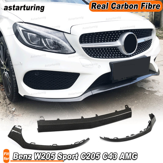 REAL CARBON Front Bumper Lip Spoiler for Mercedes W205 Sport C205 C43 15-17