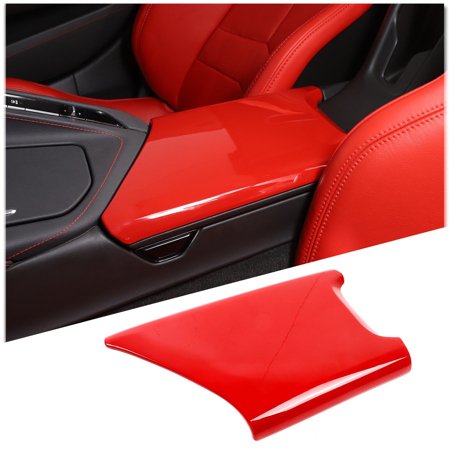 ABS Red Console Gear Shifter/Cup Holder Cover Trim for Corvette C8 20-24