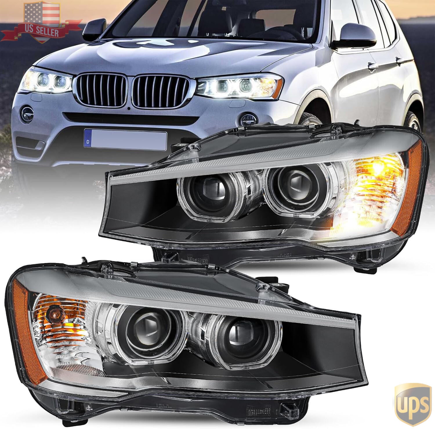 For 2015-2017 for BMW X3/X4 HID w/o AFS LED DRL Projector Headlight Left Right Set