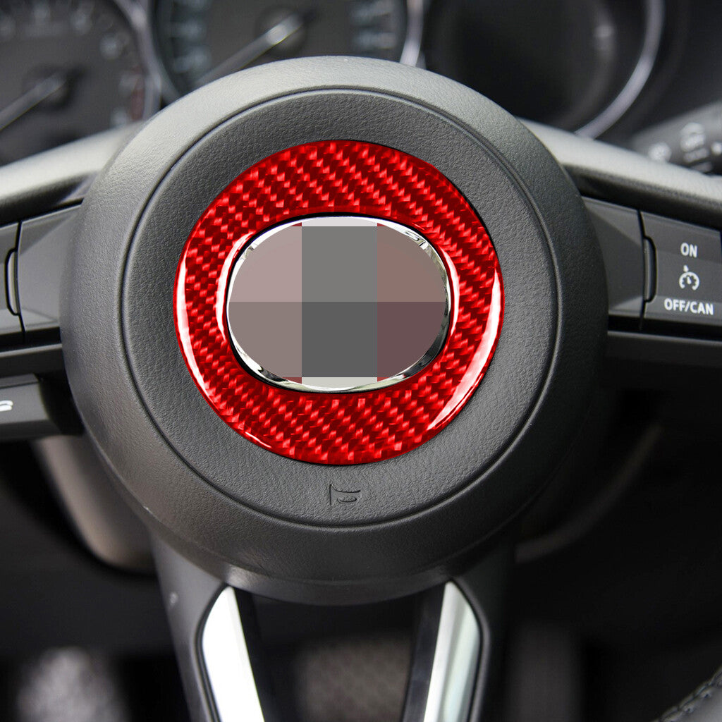 Red Carbon Fiber Interior Steering Wheel Center Ring Trim for Mazda CX-5 2017-21