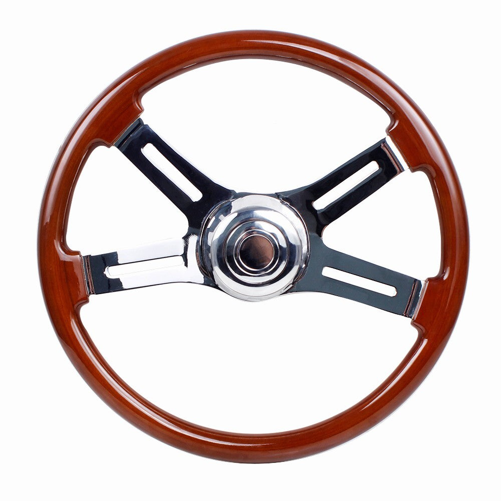 18 Chrome 4 Spoke Wood Steering Wheel for Freightliner / for Kenworth / for Peterbilt / for Volvo