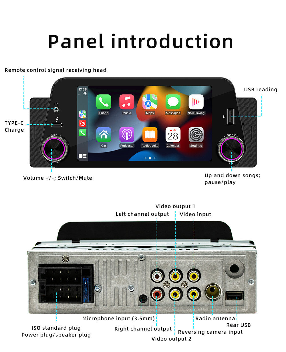 Single Din For Apple Carplay Android Auto Car Stereo Radio Bluetooth MP5 Player