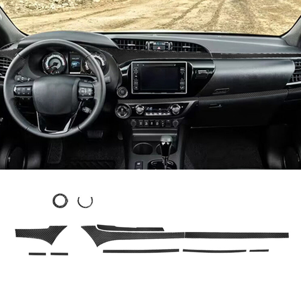 11X Carbon Fiber Center Console Dashboard Cover Trim for Toyota Hilux 2015-2021