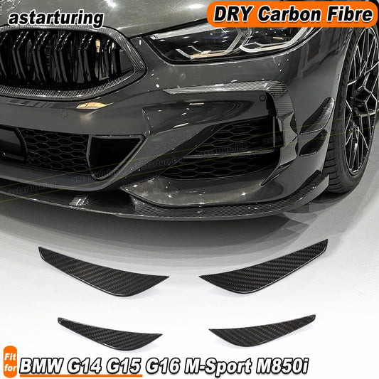 for BMW 8 Series G14 G15 G16 M-Sport M850i Dry Carbon Front Bumper Fins Canards