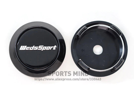 4-Piece Set of 64mm Weds Sport Wheel Caps, Rim Caps, Center Caps, Badges, Logos, Black TE37